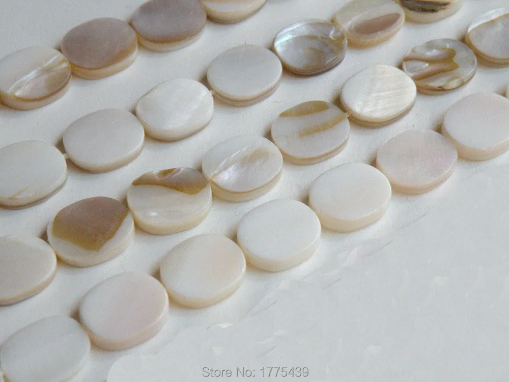 Wholesale--1-Strands-15x13x3mm-White-Natural-Mother-of-Pearl-Shell-Flat-Oval-Beads-Approx-39CM