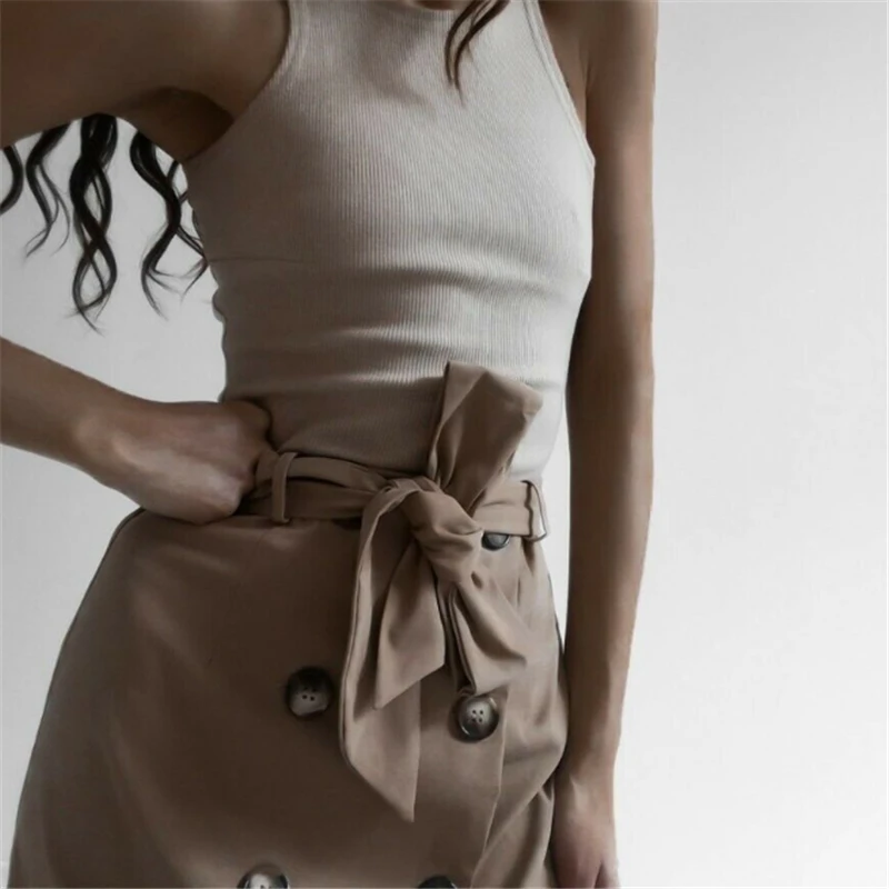 Элегантная модная юбка женские летние ремни двубортная юбка однотонная тонкая высокая талия пуговицы длиной до колена юбка-карандаш