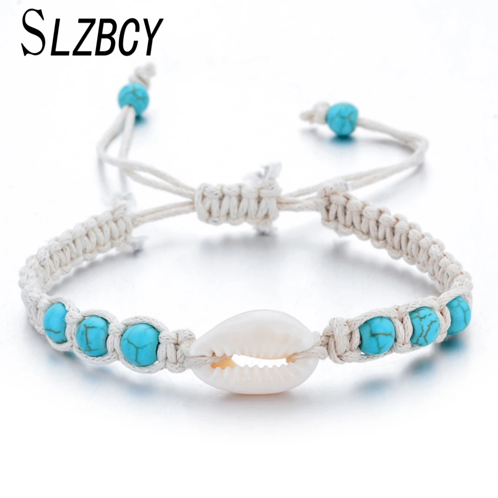 

Bohemia Natural Stone Beads Shell Star Charms Bracelets Handmade Braided Rope Bracelet For Women Child Holiday Party Jewelry