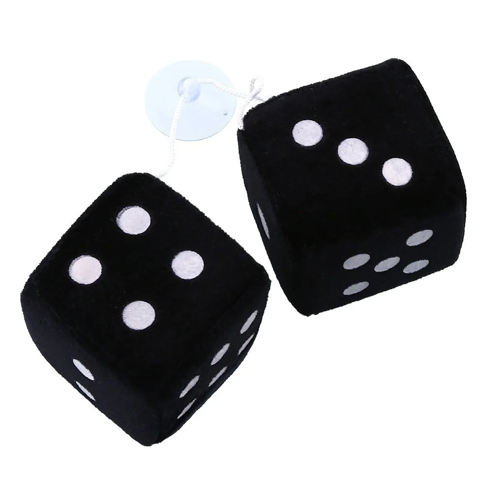 1 Pair Hot Sale Funny Cute Fuzzy Dice Dots Rear View Mirror Hangers Vintage Car Auto 5