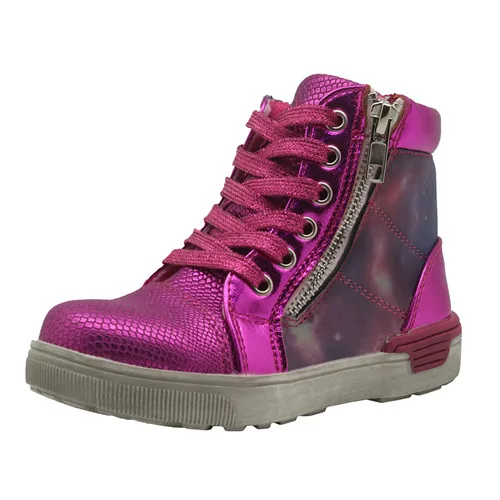 Apakowa/Демисезонные ботильоны для девочек; детская обувь из искусственной кожи; Ботинки martin с супинатором на молнии; обувь на плоской подошве с заплатками - Цвет: Peach
