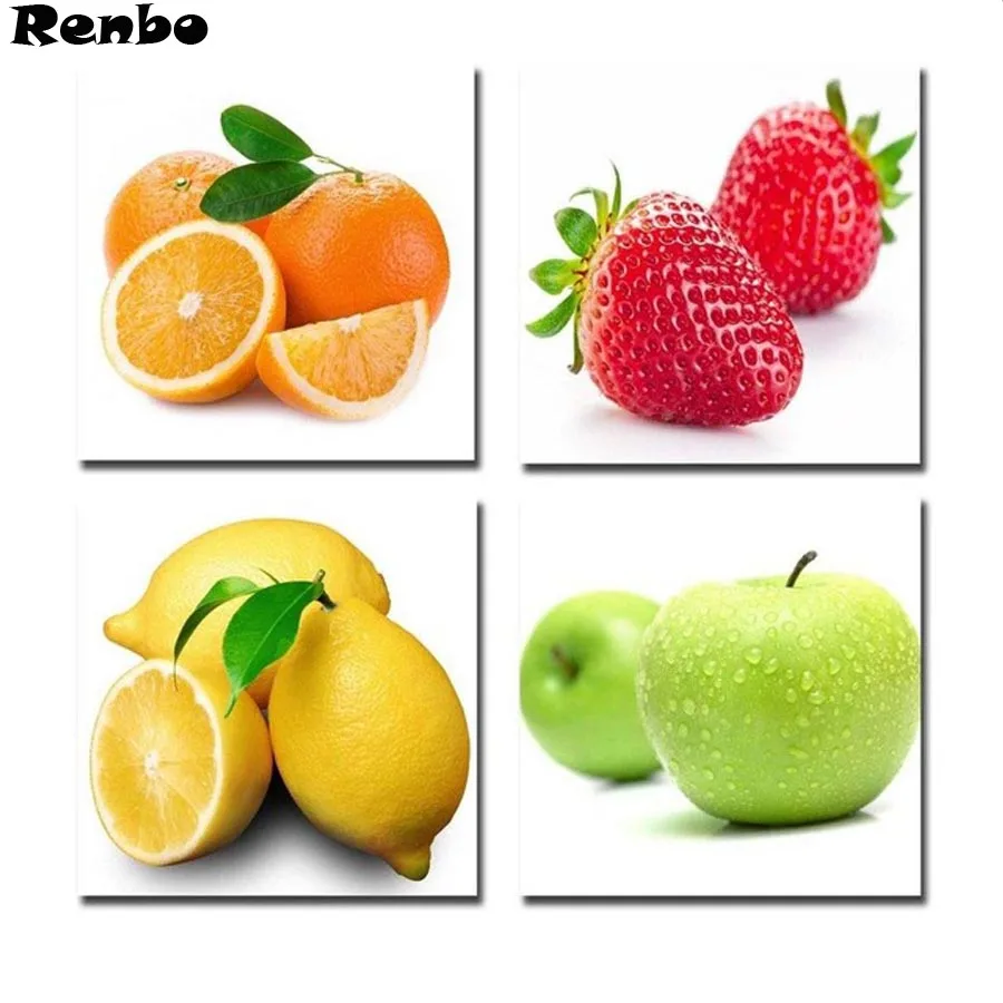 

4pcs Diamond embroidery, fruits,pictures for kitchen,diy,5d,diamond painting, diamond mosaic,3d,picture pastes, still life