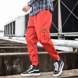Мужские штаны для бега с несколькими карманами, в стиле хип-хоп, в стиле пэчворк, уличная одежда, рабочие брюки для бега, мужские шаровары