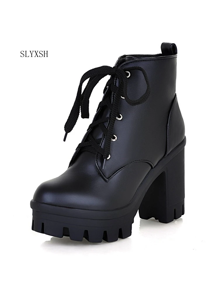 

SLYXSH European style contracted Woman British Style Rivet Boots Boots Autumn Winter 2018 New High-heeled Shoes
