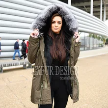 CX-G-P-04 Утепленные зимние Роскошные большой Лисий мех выстроились с капюшоном для женщин пальто парка куртки