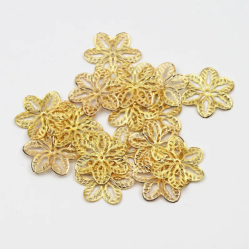 50Pcs Flower Charm Pendant Filigree Wraps Connectors 32mm Metal Crafts Connector For Jewelry Making DIY Decoration Accessories