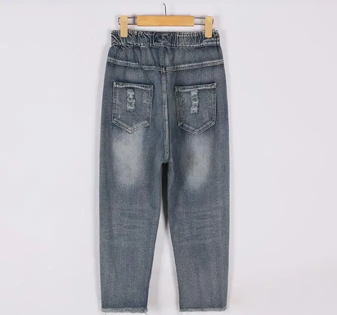 Большие размеры джинсы 2018 Весна Новая мода с цветочным принтом свободные штаны эластичный пояс Повседневный стиль ковбойские джинсы
