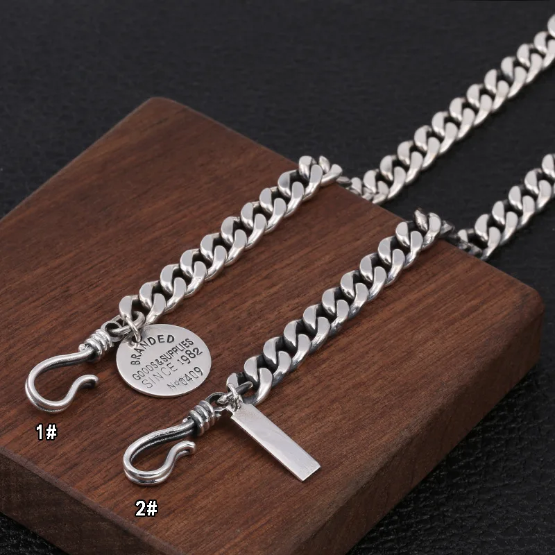 

Wholesale S925 Sterling Silver Jewelry Fashion Hipsters Versatile Vintage Thai Silver Male And Female Glossy Tag Bracelet Homme