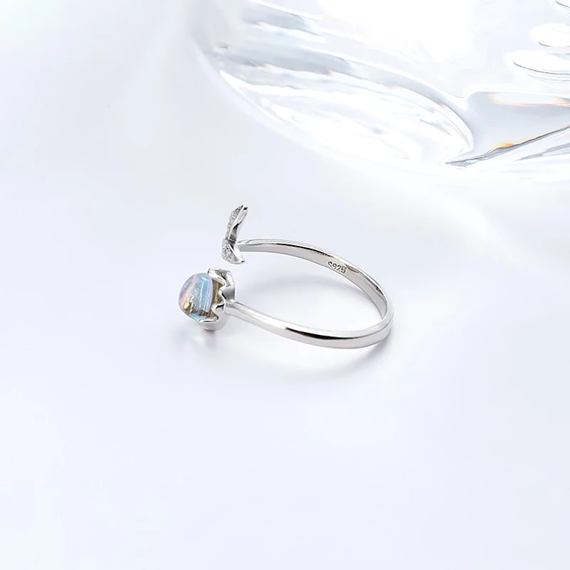 Милое кольцо принцессы русалки с кристаллами, кольцо из стерлингового серебра с хвостом русалки, кольцо с голубым лунным камнем, открытые манжеты, кольцо для девочек в подарок