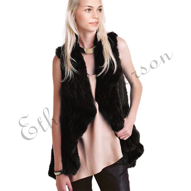 

Lady Knitted Fur Vest Short Waistcoat Real Rabbit Fur Warm Collar High Quality Jacket Coat Outerwear colete pele de coelho