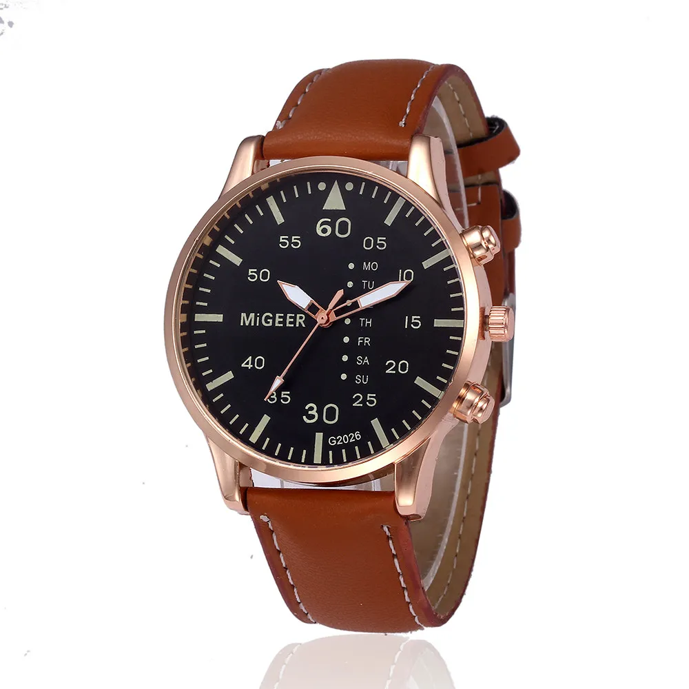 MIGEER Для мужчин кожаные бизнес часы #2026 Ретро Дизайн кожаный ремешок аналоговые сплава кварцевые наручные часы montre homme 2018 de luxe 7