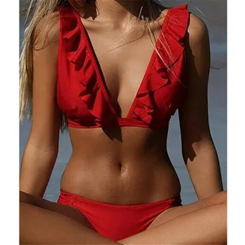 

Sexy Bikini 2018 Swimsuit Swimwear Women Push Up Bikinis Set Solid Swimming Ruffle Bathing Suit SummerBeach Wear Swim Polka Dot