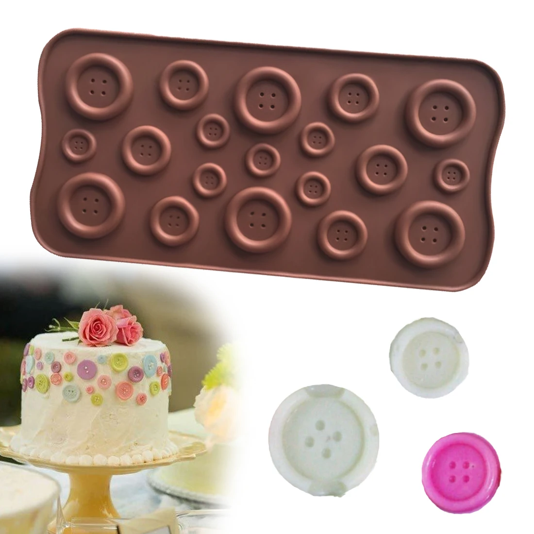 

1pc Button Shapes DIY Fondant Cake Silicone Mould Chocolate Cookie Ice Candy Mold Cake Baking Cake Decorating Tools
