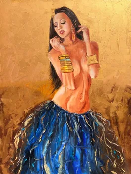 

100% Handpainted Exotic dancer oil painting by Inna Montano women girl nude large size gold