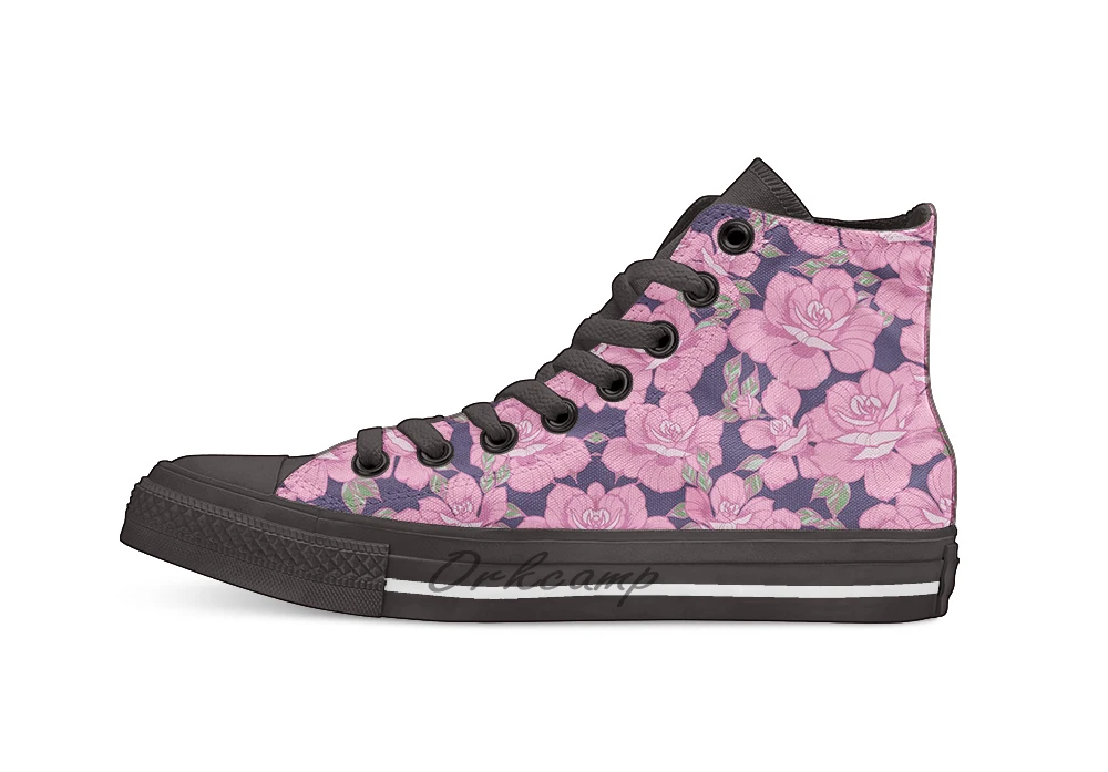 

Pink Roses Casual High Top Canvas shoes sneakers Light Walking Shoes