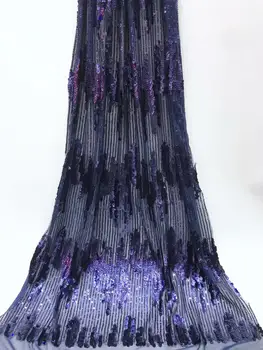 

Sequins Lace Fabric 2019 Bule sequins Nigerian Laces Fabric High Quality French Tulle Lace Fabric For Women Dress YYZ79385