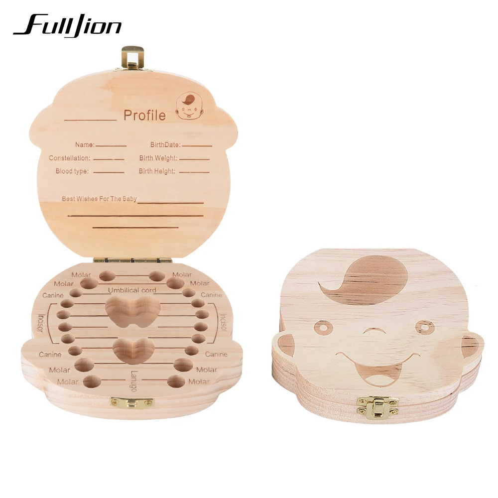 

Fulljion Tooth Box Baby Organizer Save Milk Teeth Wooden Box Container Storage Toy Collecting Lanugo hair Safe Wood Storage Gift