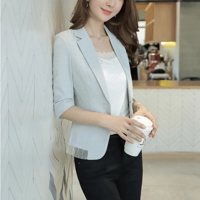 Fmasuth 4XL Plus Size Ladies Jacket Blazer Half Sleeve Lace Patchwork