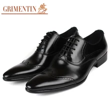 2017 Newest GRIMENTIN fashion vintage carved men oxford shoes black genuine business leather shoes men casual for office wedding 207