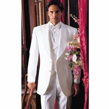 Fashion Style Two Button White Groom Tuxedos Groomsmen Men’s Wedding Prom Suits Bridegroom (Jacket+Pants+Vest+Tie) K:963