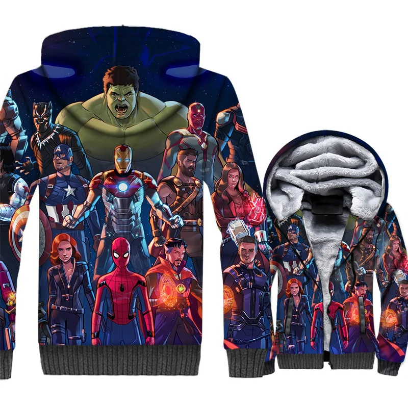 

New's The Avengers Jacket 3D Print Movie Hoodie Men Super Hero Sweatshirt 2018 Winter Thick Fleece Warm Spider Man Coat Mens