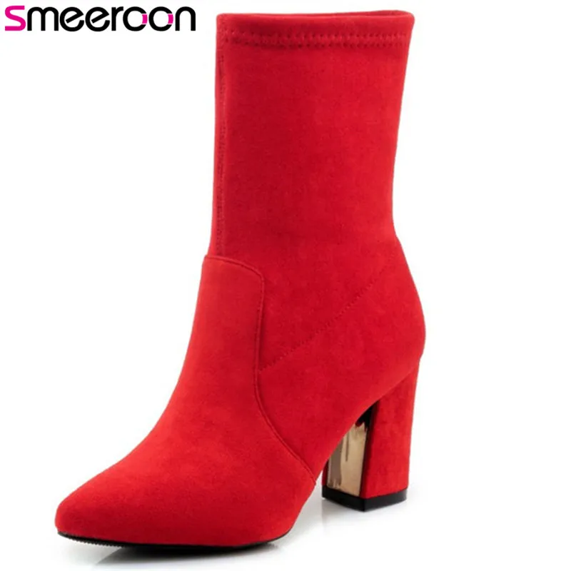 

Smeeroon 2018 new pointed toe slip on ankle boots for women high heels women boots autumn winter boots prom shoes