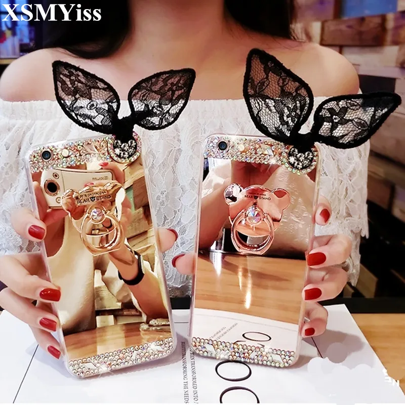 

Luxury Crystal Rhinestone Bling Diamond Glitter Mirror Case For iphone X XS MAX XR 5S SE 6S 7 8 PLUS 11 Pro MAX Ring Stand Cover