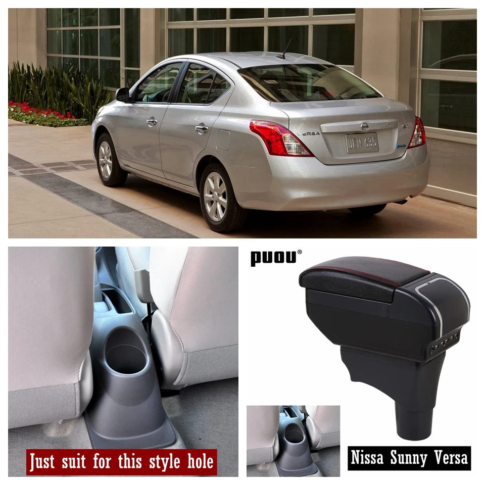 

Central Store Content Box For Nissan Versa Sunny 2012-2018 Double layer Large Space Armrest Box With ashtray Cup holder Car Modi