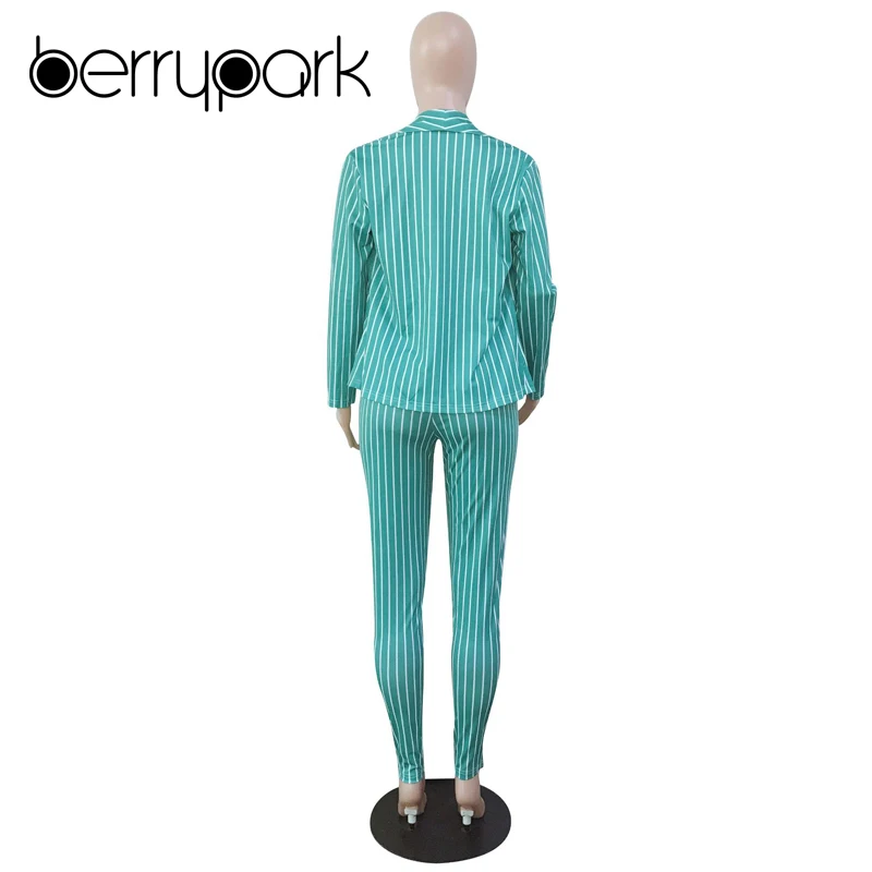 BerryPark New 2019 Formal Suit for Women Casual Business Suitspants Work Wear Sets Office Lady Uniform Elegant Stripe Pant Suits