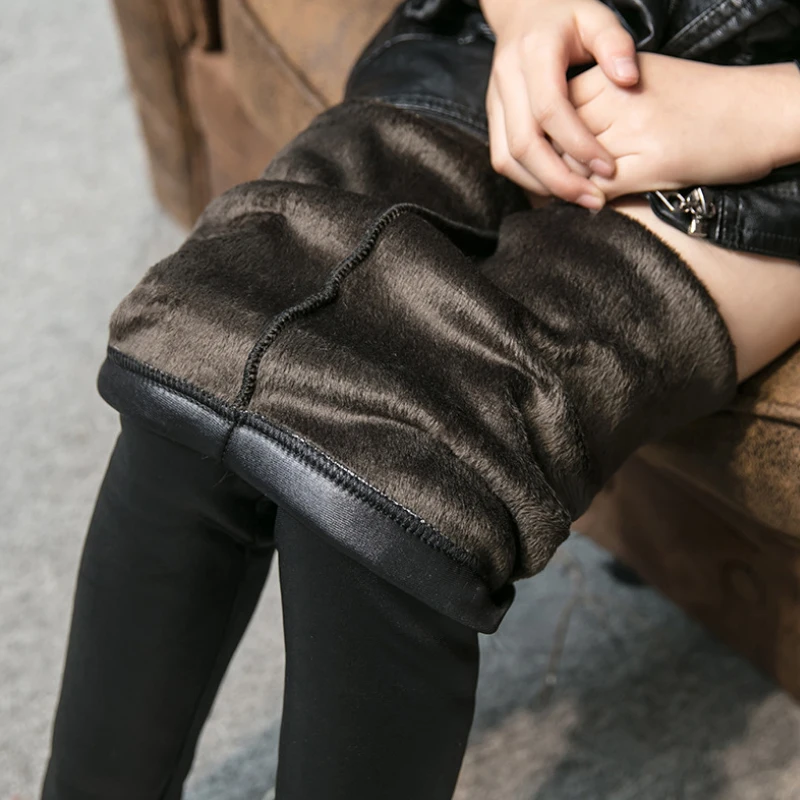 

New Autumn Winter Girls Warm Leggings Children PU Leather Soft Velvet Elastic Waist Pants Kids Toddler Clothing Pencil Pants