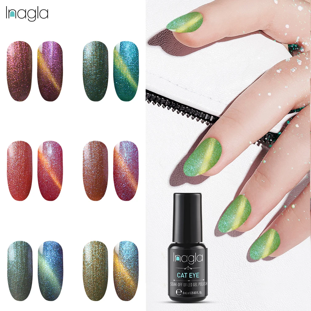 

Inagla 8ML Chameleon Cat Eye Nail Gel Polish Magnetic Soak off UV LED Nail Polish Lacquer Varnish Primer Top Nail Art Manicure