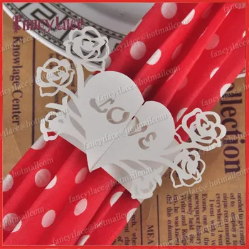 

New 50pcs/lot Wedding Favors Cute Love Heart Rose Design Paper Napkin Rings Holders Decoration for Romatic Wedding Free Shipping
