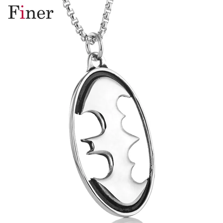 

Popular stainless steel batman pendant punk necklace retro titanium steel oval tag