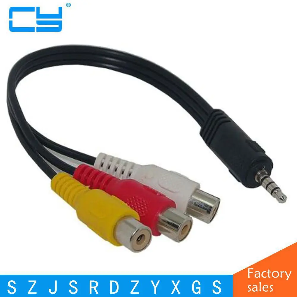

25CM 3.5MM Jack to 3 RCA Male Plug Adapter Audio Converter Video AV Cable Wire Cord