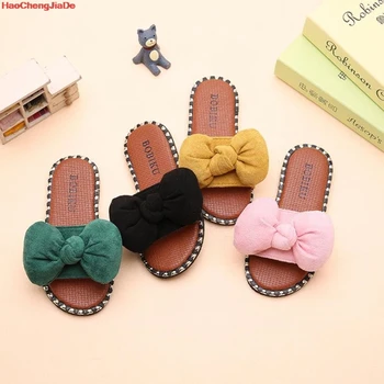 

Childrens slippers girls slippers sweet summer shoes lovely kids slippers big bow princess shoes parent child shoes flat