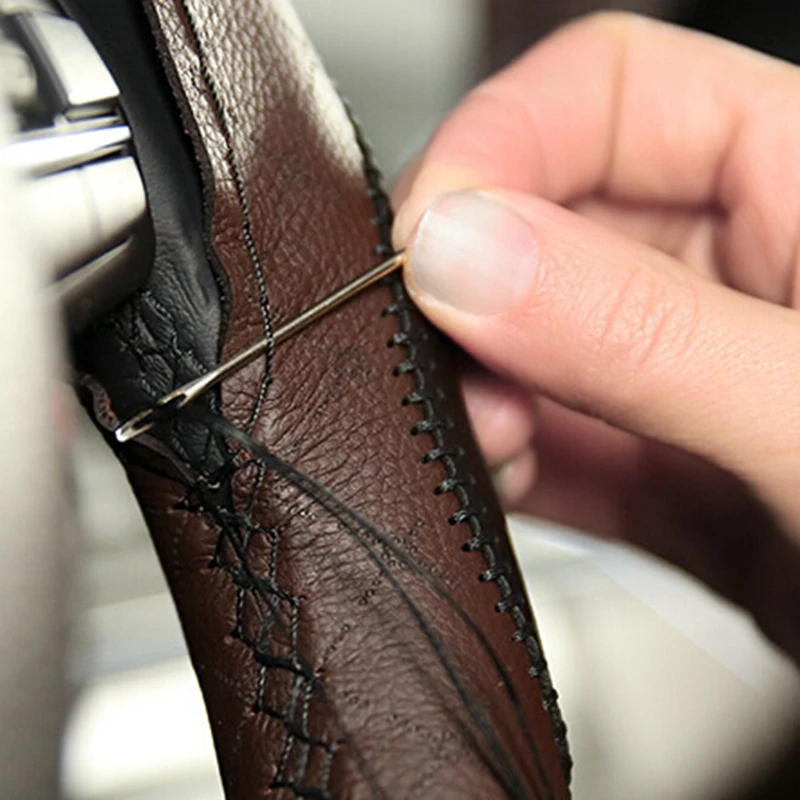DIY Car Steering Wheel Cover With Needles and Thread Artificial leather Brown Black for Volkswagen VW