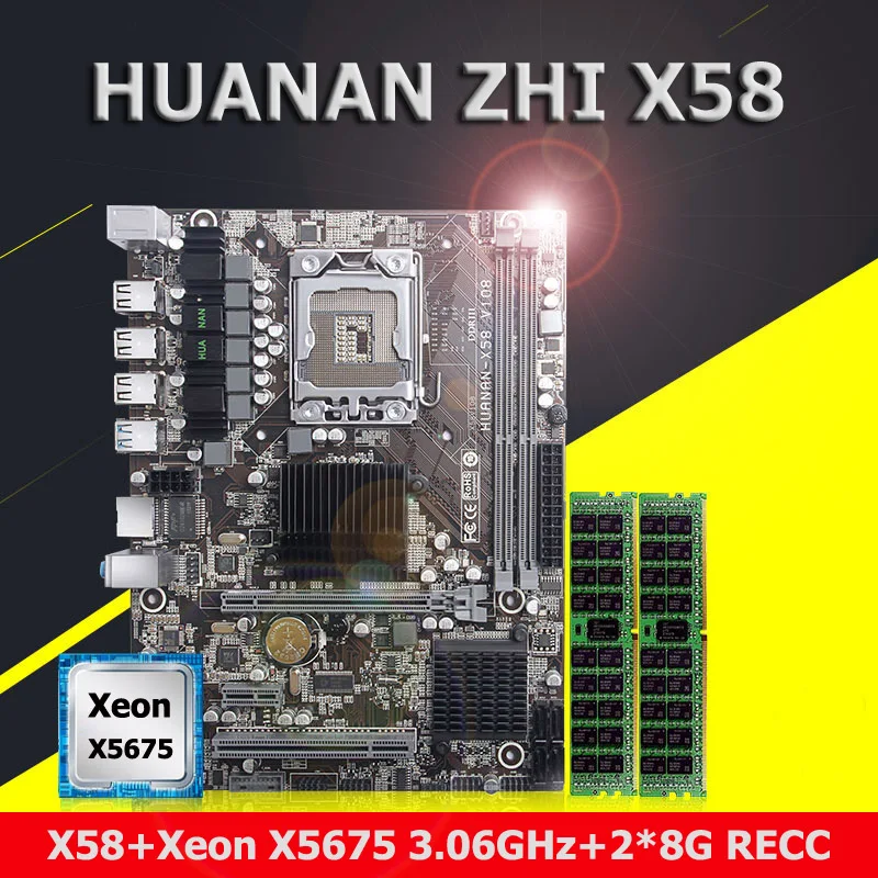 Skup Kup zniżkę płyta główna marki huanan zhi X58 płyta główna z procesorem intel xeon X5675 3.06GHz RAM 16G (2*8G) DDR3 REG ECC