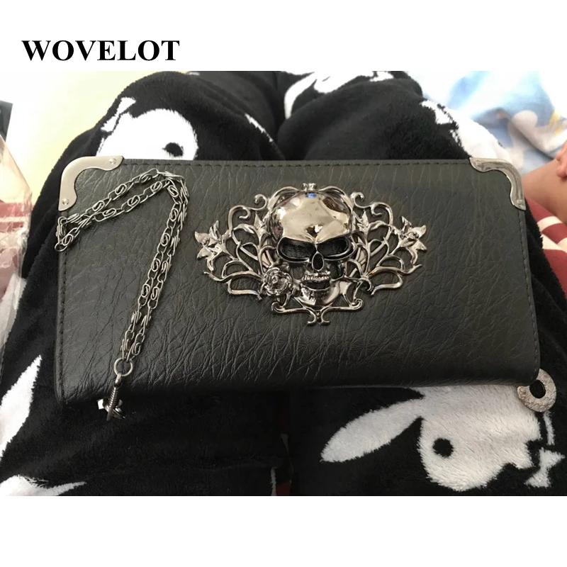 

FGGS-Punk Cool Women Wallets purse Skull Long Clutch Wallet High Quality Purse handbag For Women Carteira Feminina Black