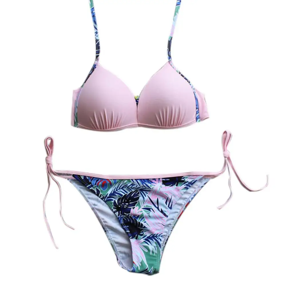

Women Two-piece Bikinis Set Summer Fashion Concise Personality Sexy Color-blocked Leaf Printed Bikinis Sportswear Accessories