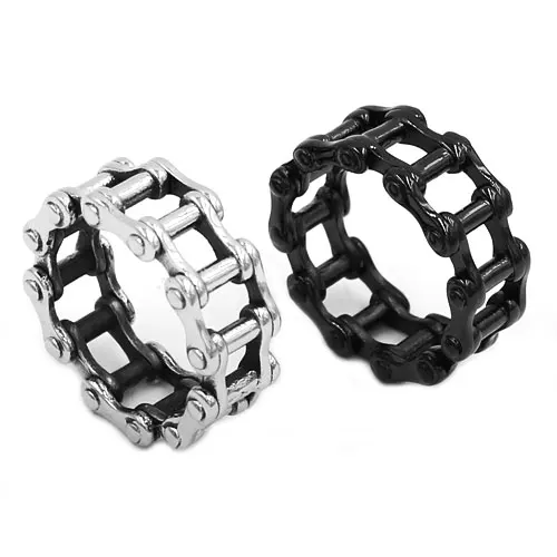 

Wholesale Motorcycle Biker Chain Ring Stainless Steel Jewelry Silver Black Bicycle Chain Ring Motor Biker Mens Boys Ring SWR0680
