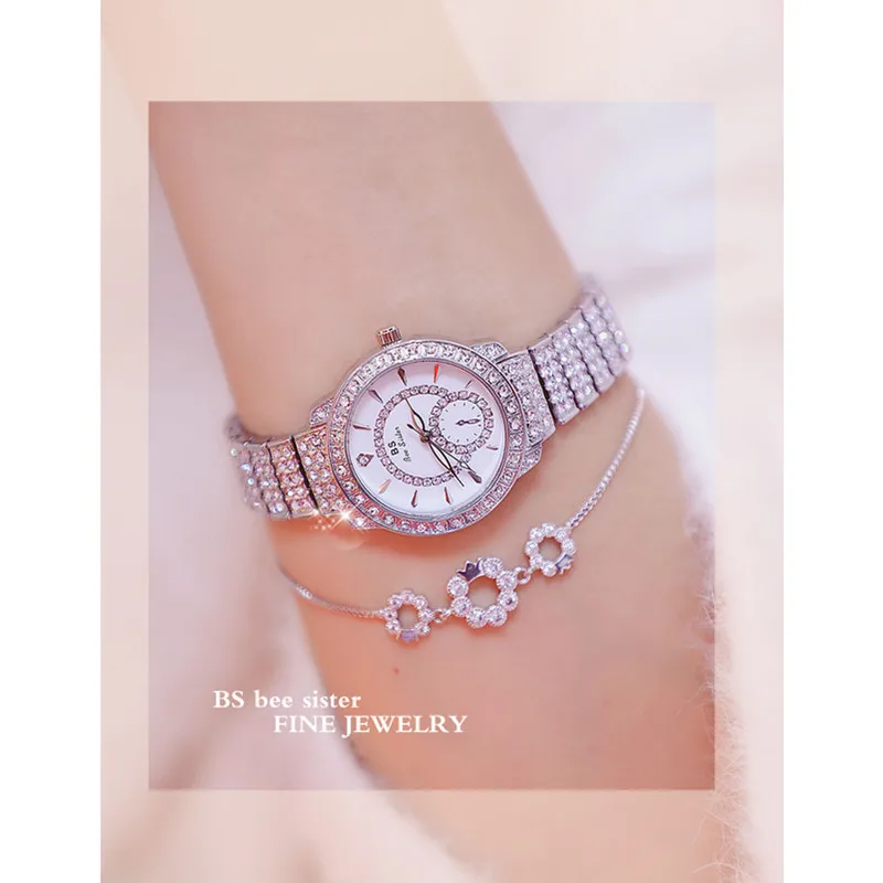 

Silver Full Rhinestone High Quality Small Chain Ladies Quartz Watch High-end Custom Chain Watch Round Small Dial