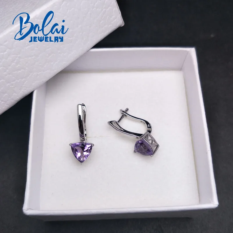 Bolaijewelry, 925 серебряные серьги с хорошими серьгами, Натуральный Бразильский Аметист trl7.0 мм, классический подарок на выбор, девушка на выбор