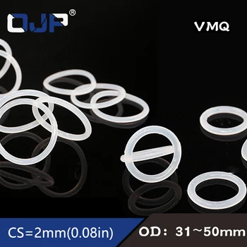 

5PCS/lot White Silicon Ring Silicone/VMQ O ring OD31/32/34/35/36/38/40/42/45/46/50*2mm Thickness O-Ring Seal Rubber Gaskets