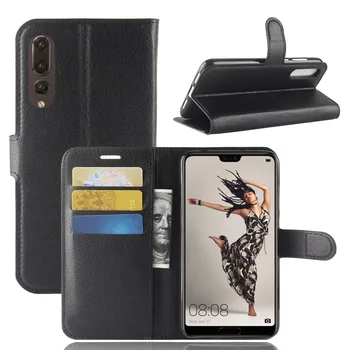 

100pcs/lot Lichi wallet PU Leather stand+TPU Cover Case with card slot For Huawei P20 Lite / P20 Plus Pro / P20