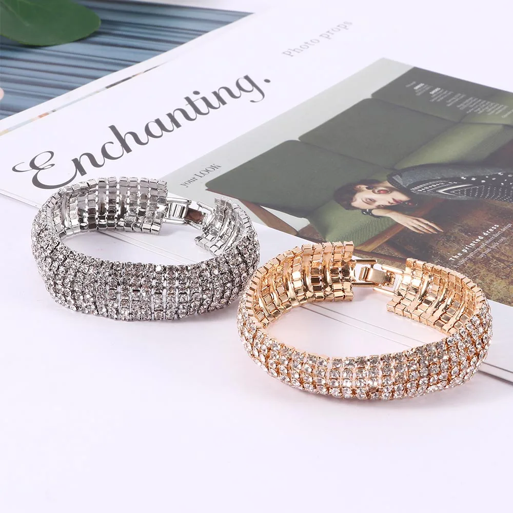 

Shiny Luxury Full Crystal Bracelets Bangle Charm Gold Silver Plated Party Wedding Bridal Bracelet Bangles for Women Jewelry