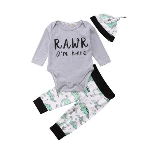 Baby Boys Jumpsuit Top Bodysuits Pants Hat Cotton Outfits Clothing Set Newborn Toddler Kid Baby Boy Clothes Sets 3-18M