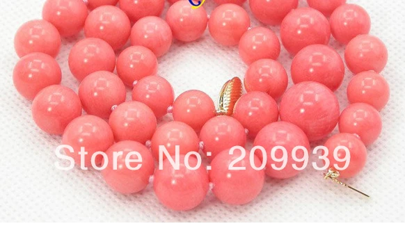 

FREE SHIPPING>>@> A3274 100% NATURAL 12MM PINK CORAL NECKLACE GOLD CLASP