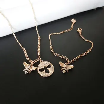 

New Fashion Korean High Quality Personality Little bee bracelets Rose Gold Rolo Chain Lobster Clasp Charm Bracelets For Women