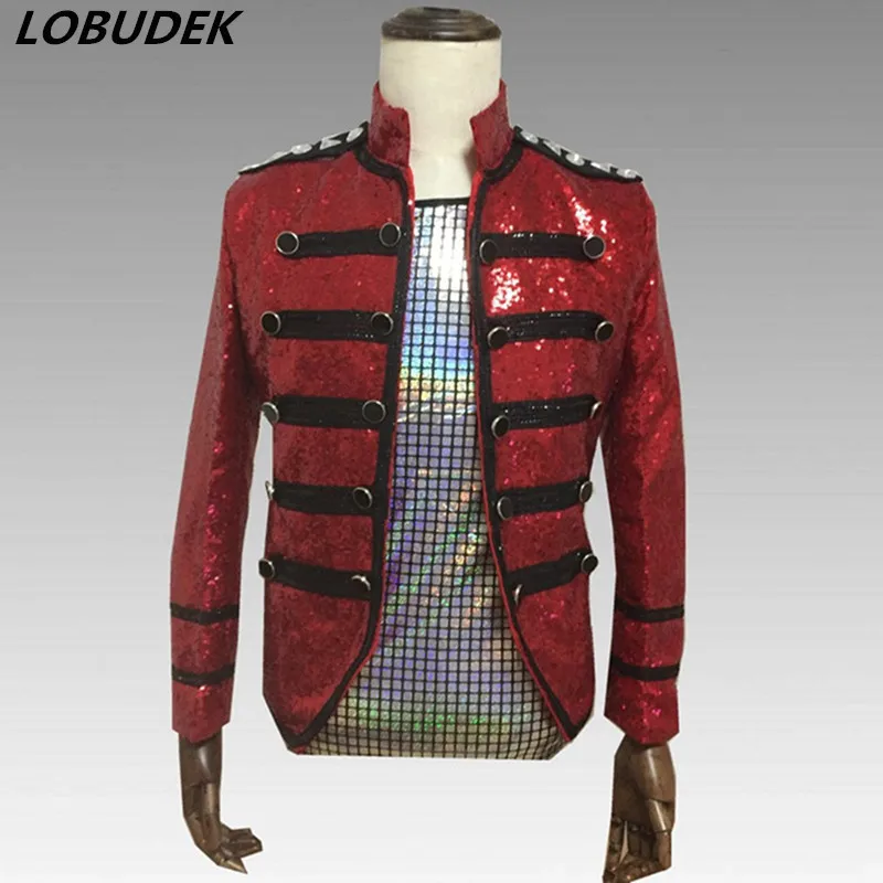 Tide Male Singer Vocal Concert Costume Sparkly Red Sequins Crystals