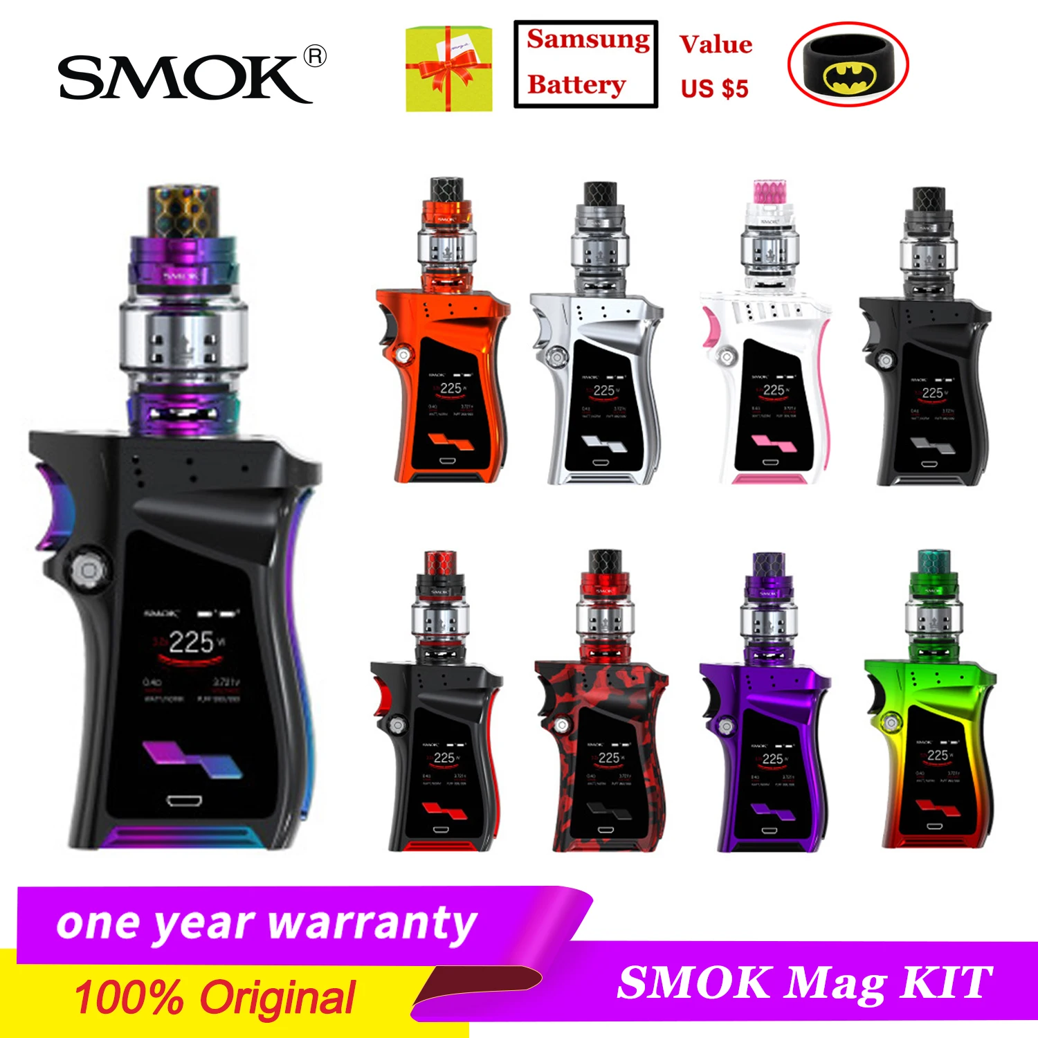 

Original 225W SMOK Mag Kit 8ml TFV12 Prince Tank With Battery TC Mag Mod Electronic Cigarette SMOK VAPE Kit VS X-PRIV Vaporizer